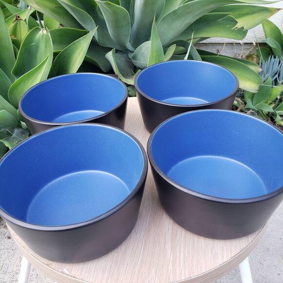 NEW Stone Lain 4 Bowls Replacement Stoneware Dinnerware Set Blue Black Dishwashe - Picture 2 of 8